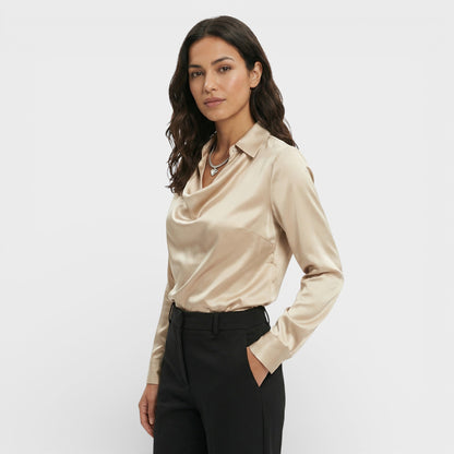 Blusa Satinada Cuello Drapeado Mujer - Mavetta