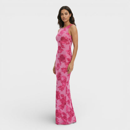 Vestido Maxi Mujer Bordado Flores Ajuste Suelto