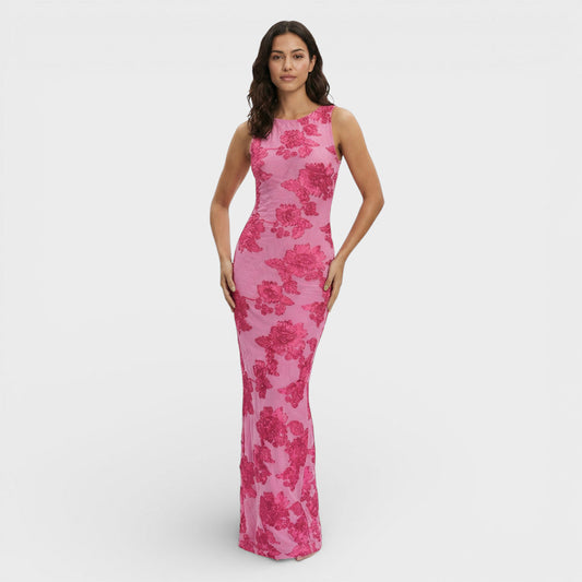 Vestido Maxi Mujer Bordado Flores Ajuste Suelto - Mavetta