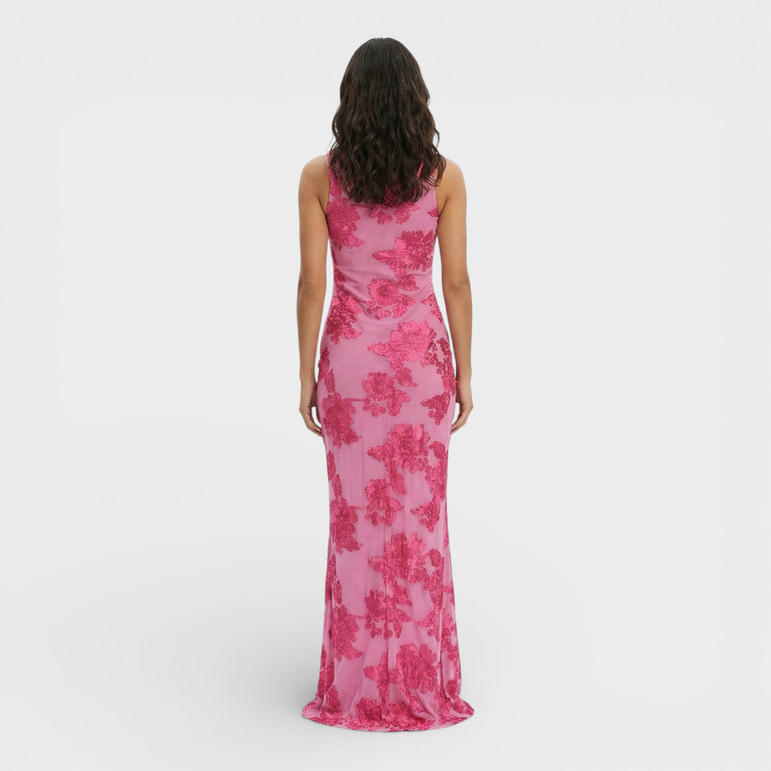 Vestido Maxi Mujer Bordado Flores Ajuste Suelto