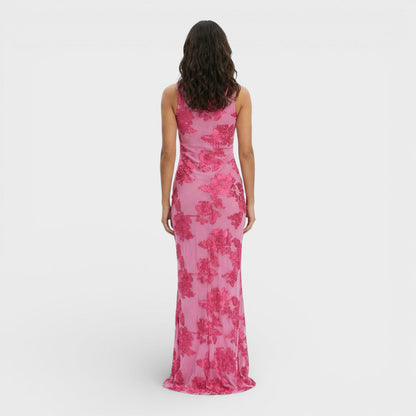 Vestido Maxi Mujer Bordado Flores Ajuste Suelto