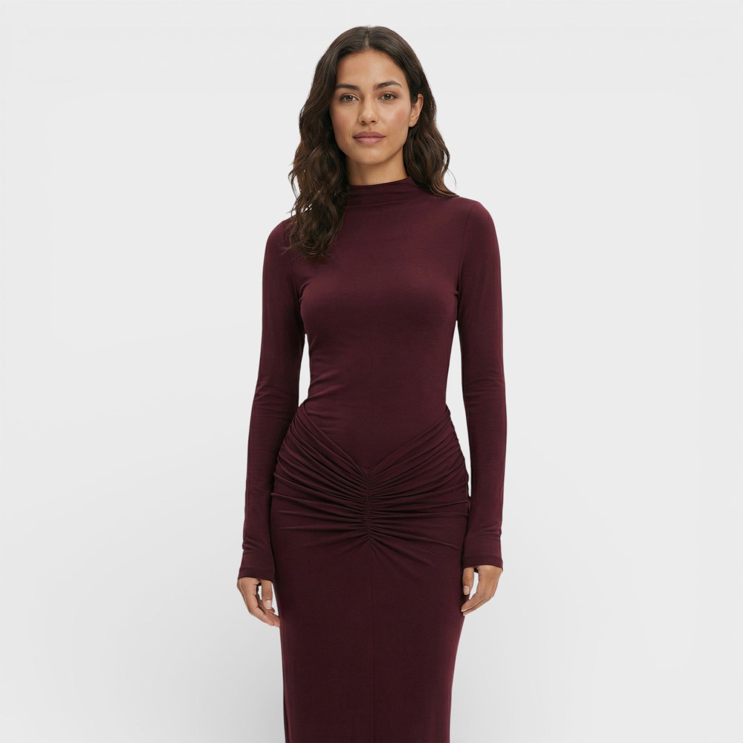 Vestido Largo Fruncido Elegante Mujer