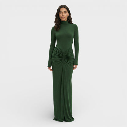 Vestido Largo Fruncido Elegante Mujer