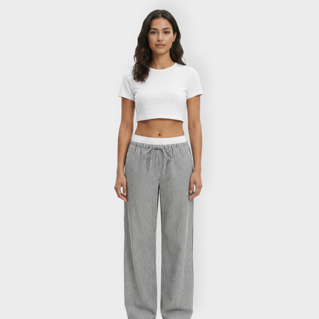 Pantalones Mujer de Rayas Cintura Elástica Anchos