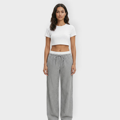 Pantalones Mujer de Rayas Cintura Elástica Anchos