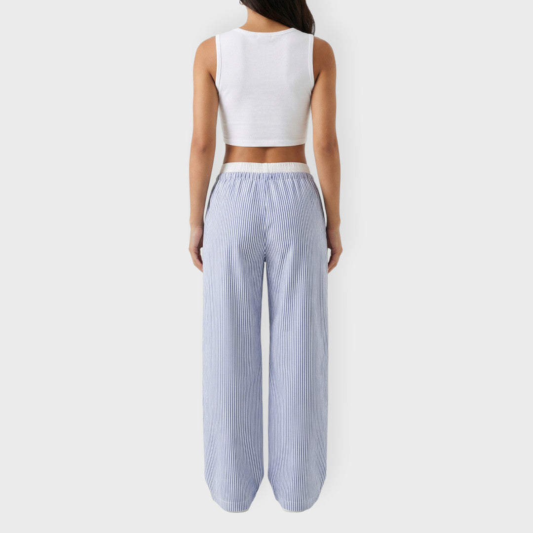 Pantalones Mujer de Rayas Cintura Elástica Anchos