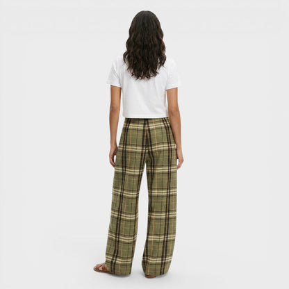 Pantalones Mujer de Tela Cuadros Pierna Ancha
