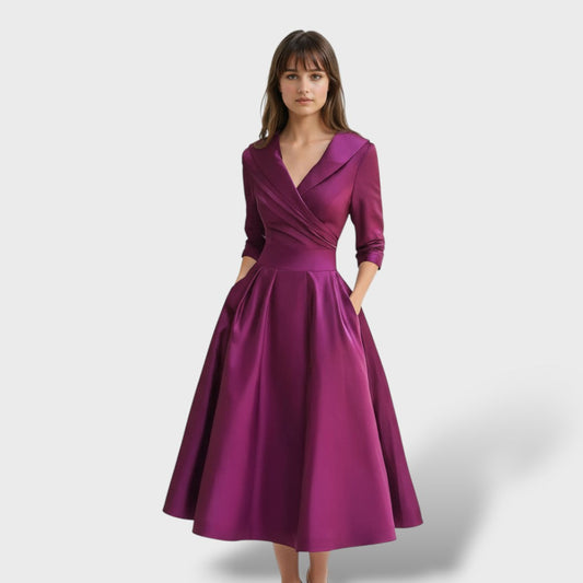 Vestido Midi Mujer de Satén Ajuste Elegante - Mavetta
