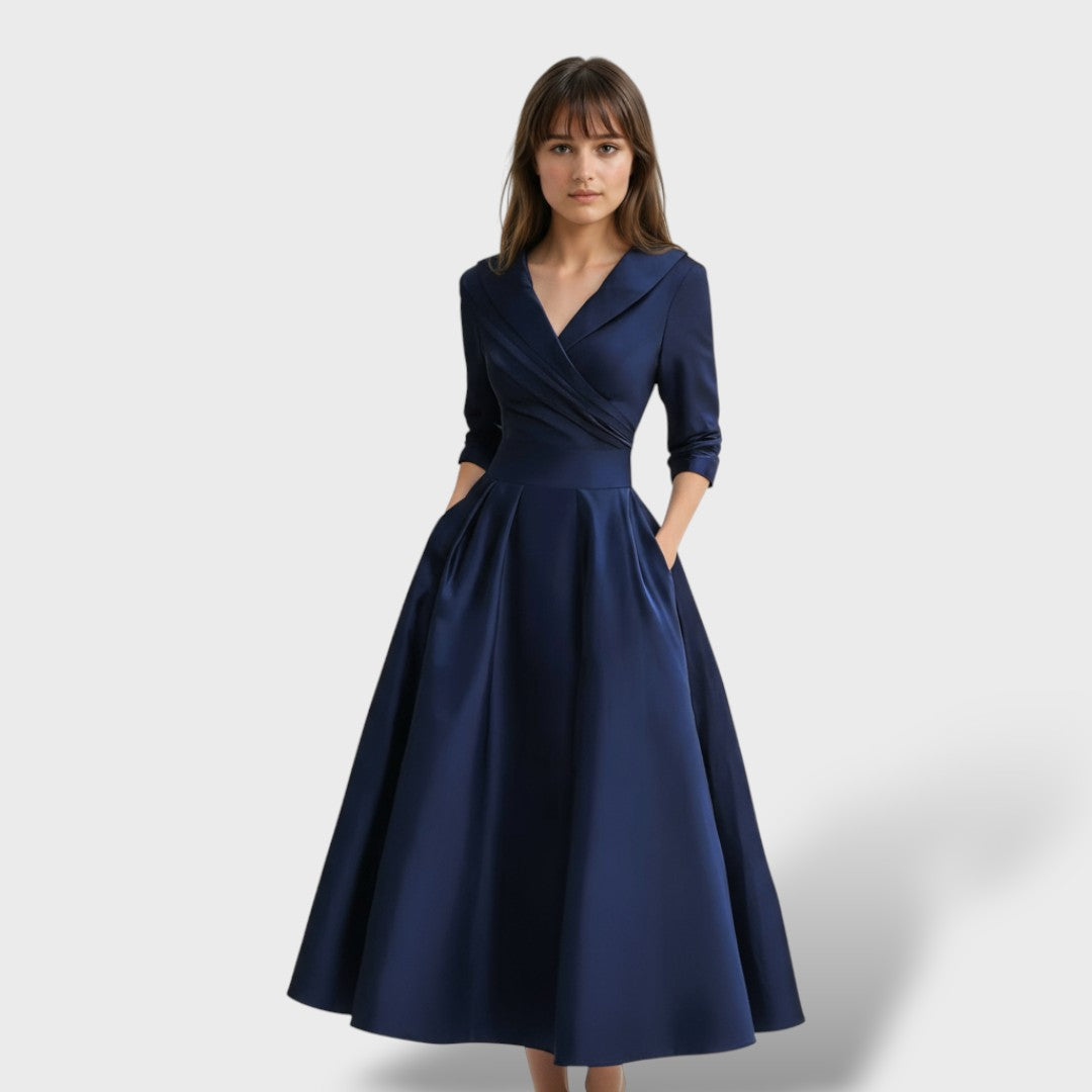 Vestido Midi Mujer de Satén Ajuste Elegante