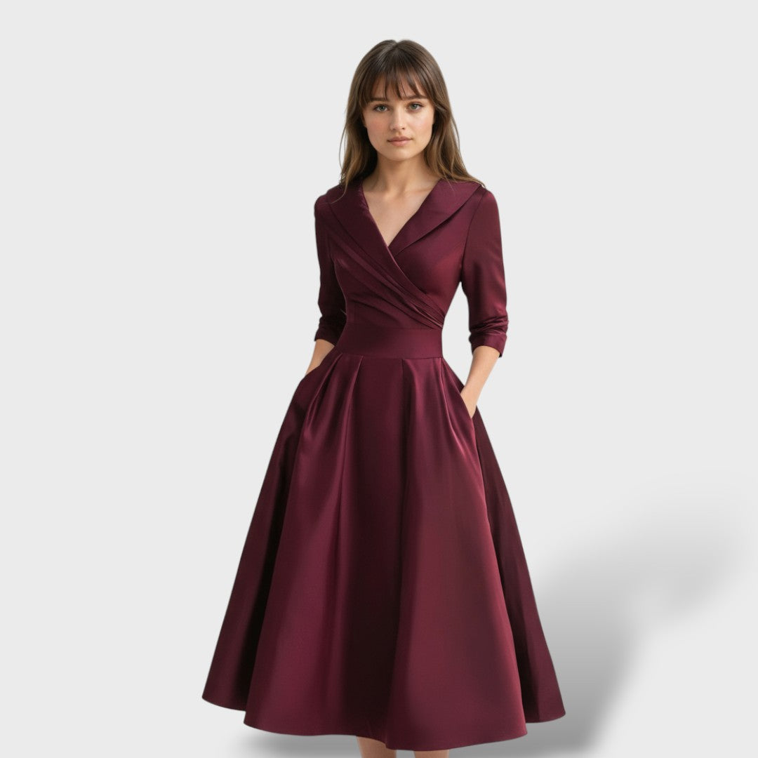 Vestido Midi Mujer de Satén Ajuste Elegante