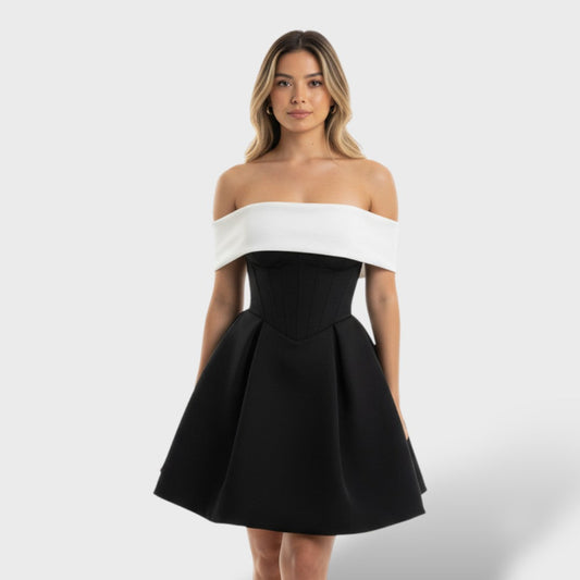Vestido mini mujer con lazo hombros descubiertos ajustado - Mavetta