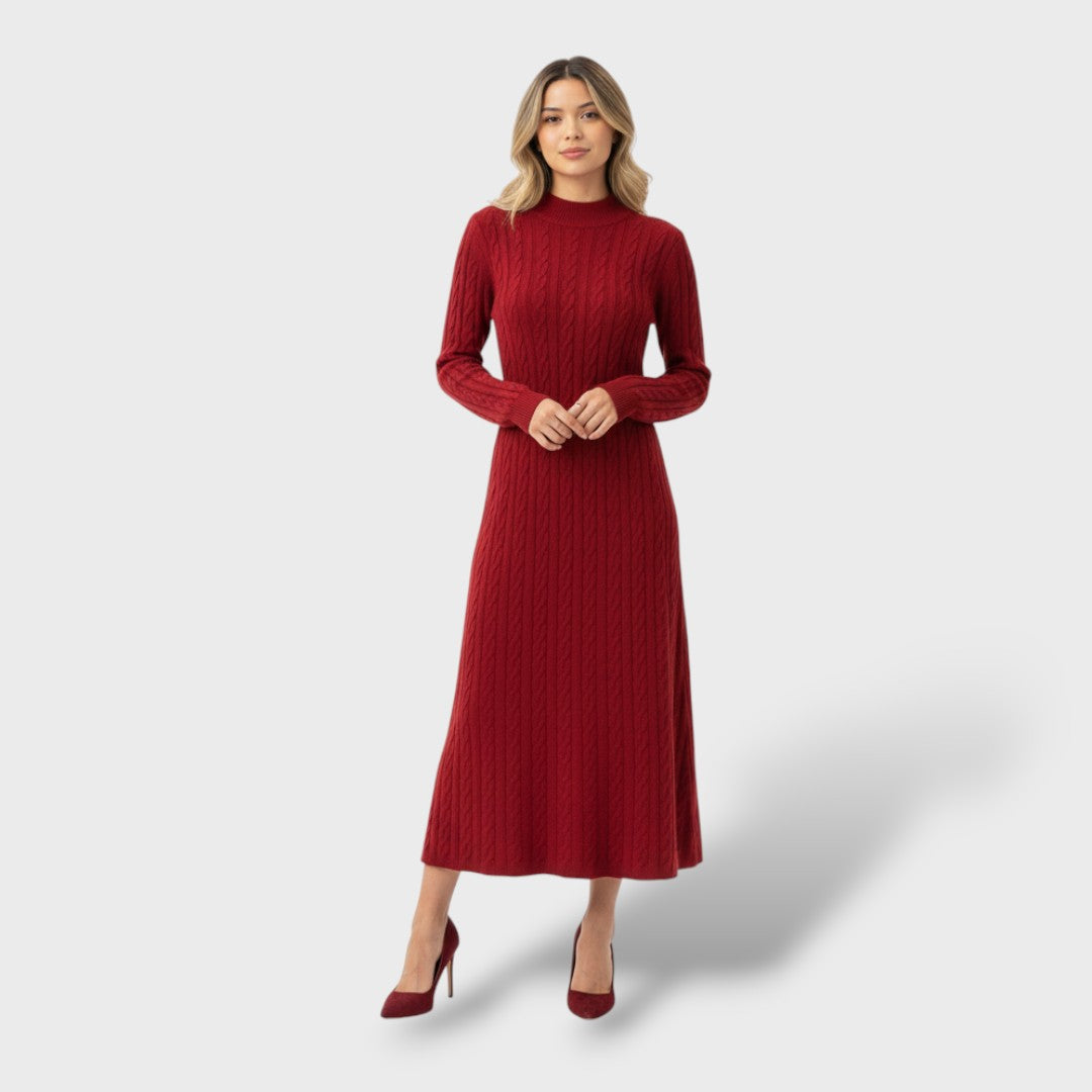 Vestido Largo Mujer Lana Merino Cuello Vuelto