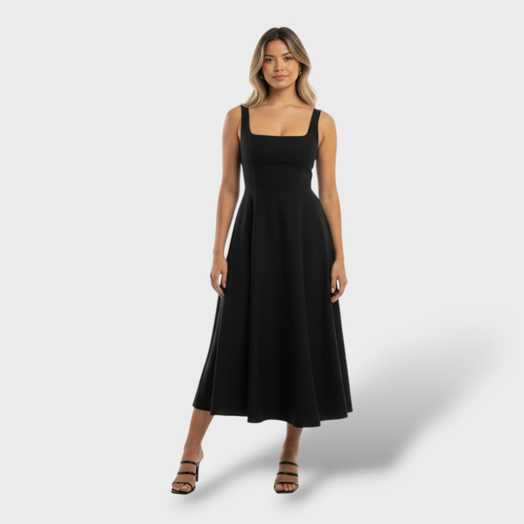 Vestido Midi Mujer Cuello Cuadrado Ajuste Recto