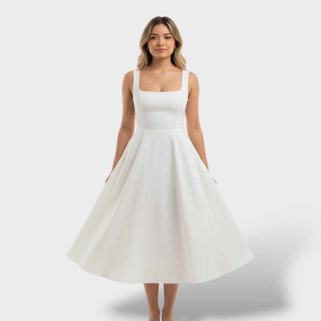 Vestido Midi Mujer Cuello Cuadrado Ajuste Recto - Mavetta