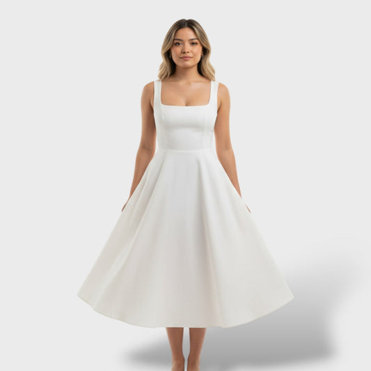 Vestido Midi Mujer Cuello Cuadrado Ajuste Recto - Mavetta