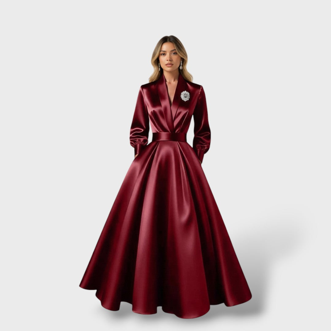 Vestido Midi Mujer Escote en V Elegante