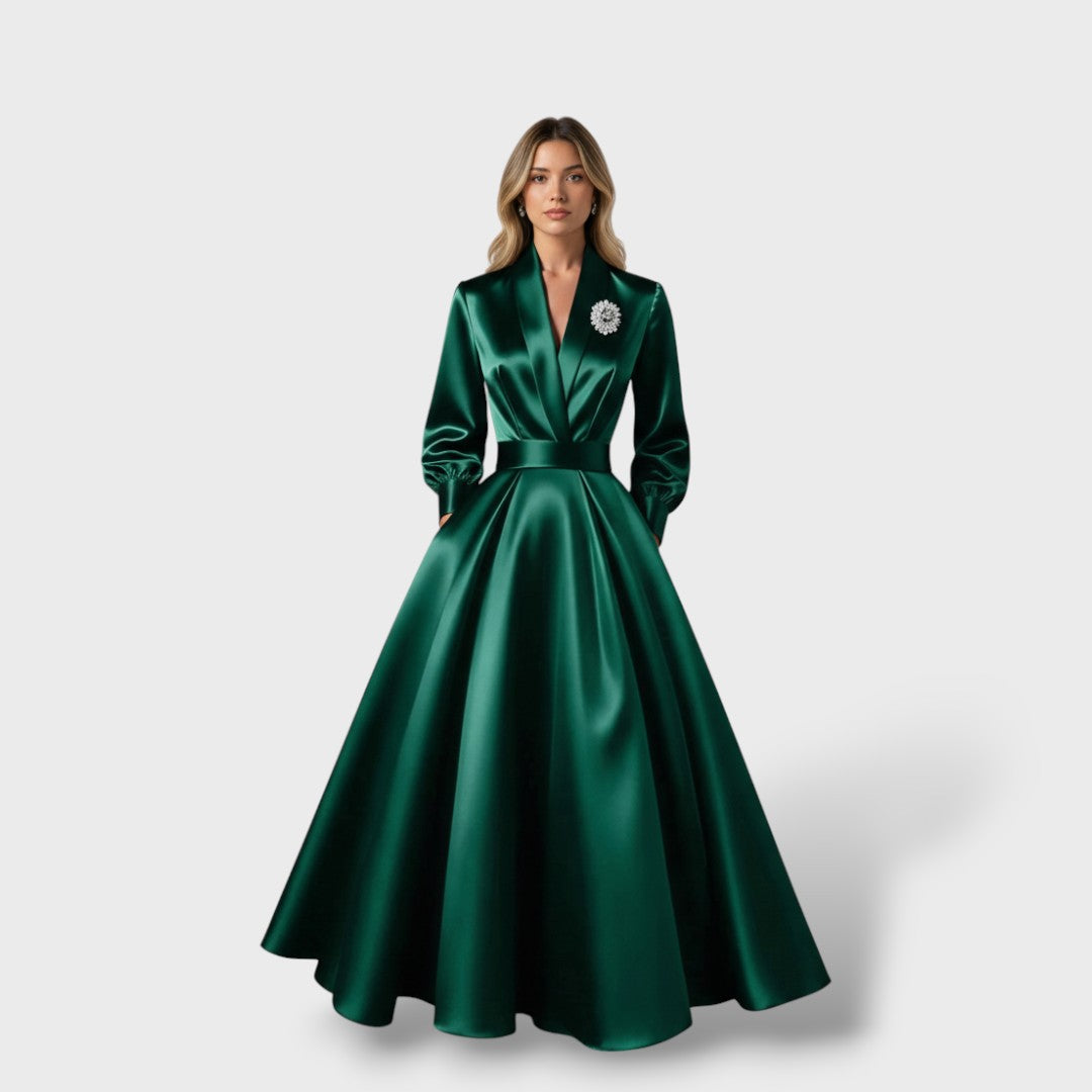 Vestido Midi Mujer Escote en V Elegante