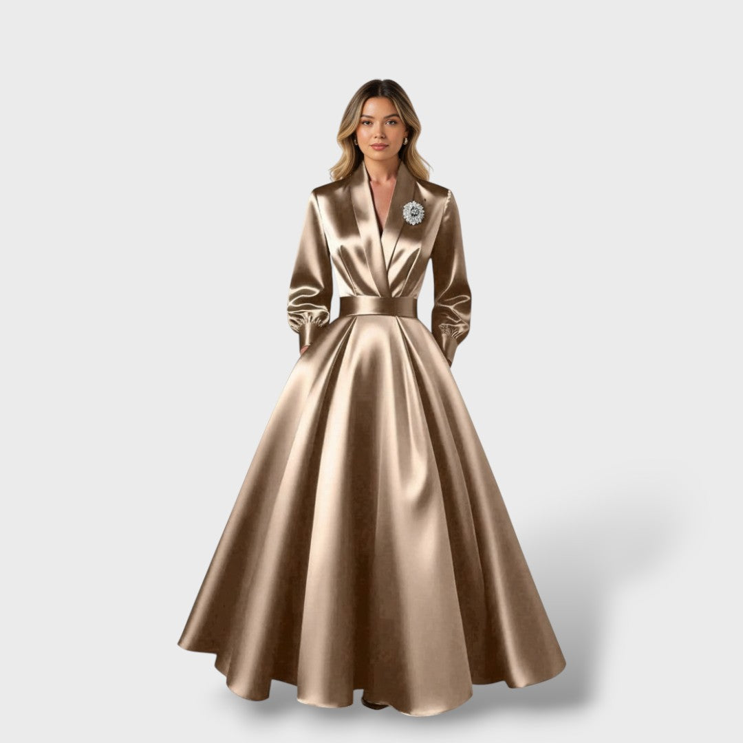 Vestido Midi Mujer Escote en V Elegante