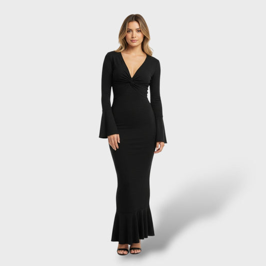 Vestido Largo Mujer Escote en V Ajuste Elegante - Mavetta