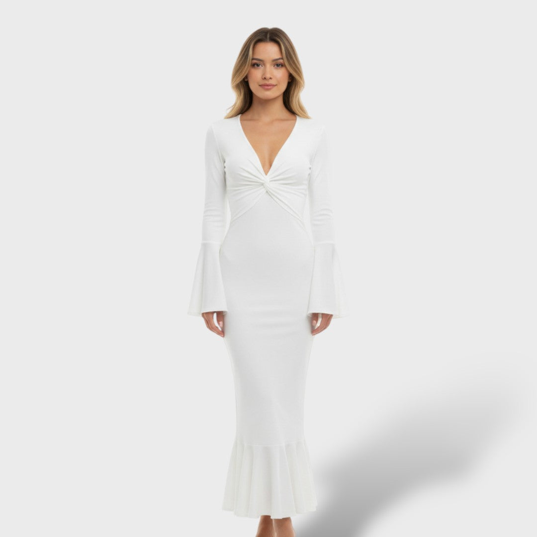 Vestido Largo Mujer Escote en V Ajuste Elegante