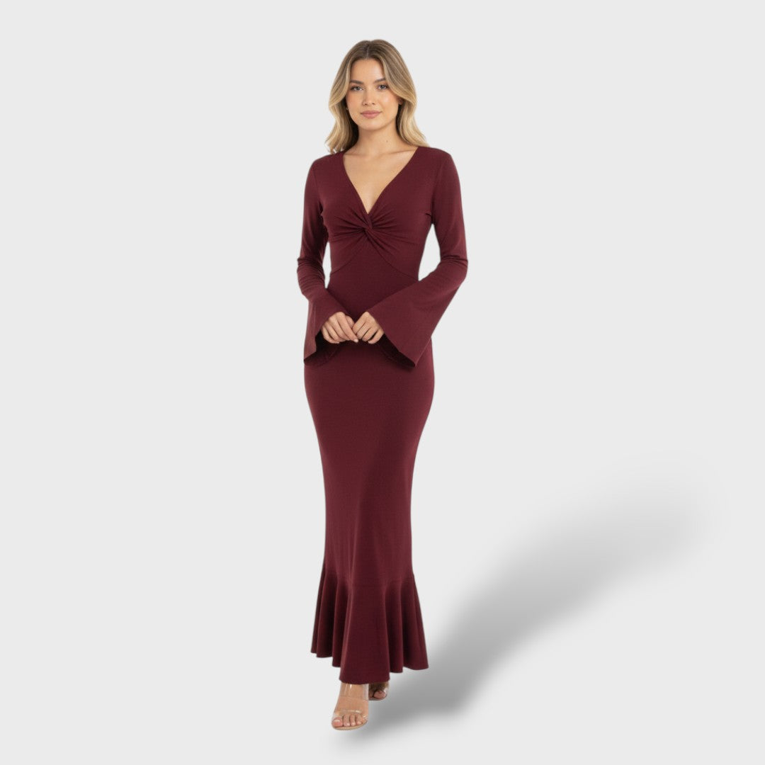 Vestido Largo Mujer Escote en V Ajuste Elegante