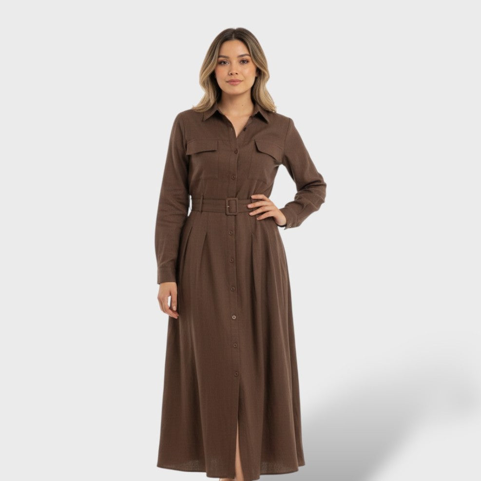 Vestido Largo Mujer Tipo Camisero Manga Larga - Mavetta