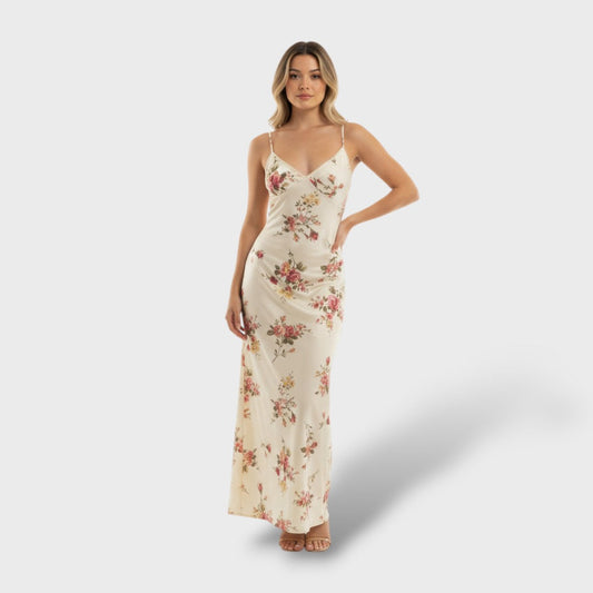 Vestido Mujer Floral Ajustado Sin Mangas Espalda Descubierta - Mavetta