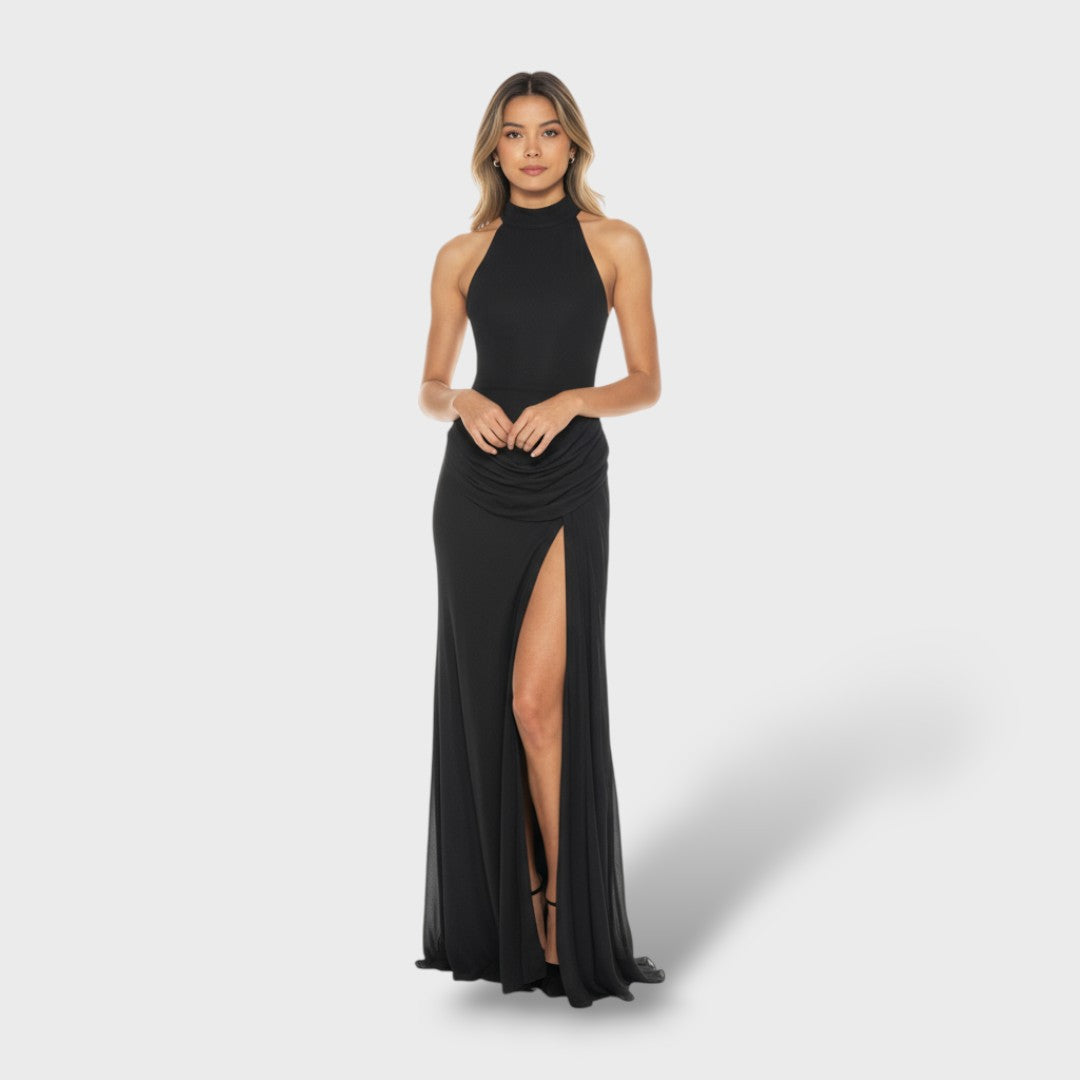 Vestido Largo Mujer Cuello Alto Abertura Lateral - Mavetta