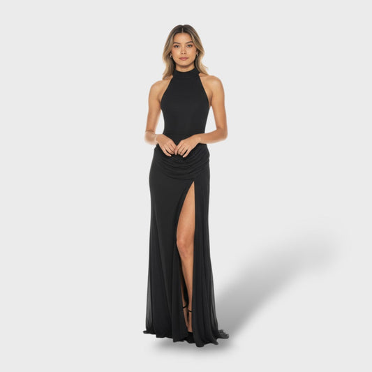 Vestido Largo Mujer Cuello Alto Abertura Lateral - Mavetta