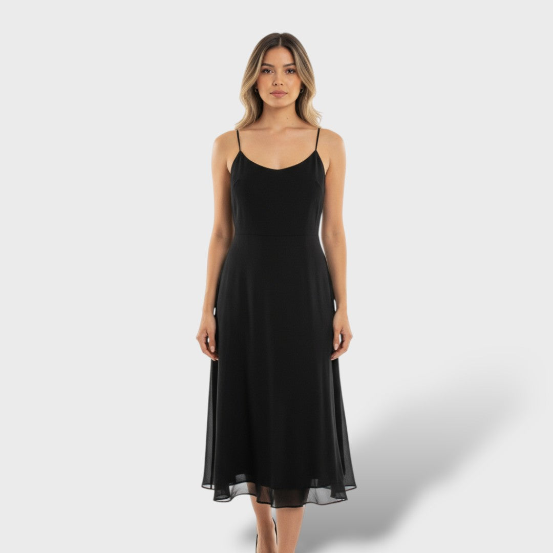 Vestido Midi Mujer sin Mangas Cuello Cuadrado