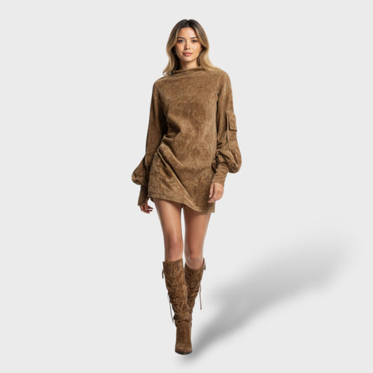 Vestido Mini Mujer de Ante Suave - Mavetta