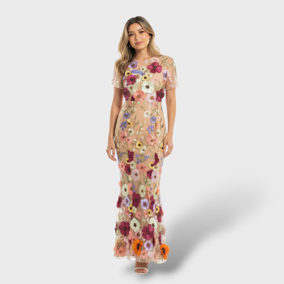 Vestido Largo Mujer de Encaje Bordado Floral
