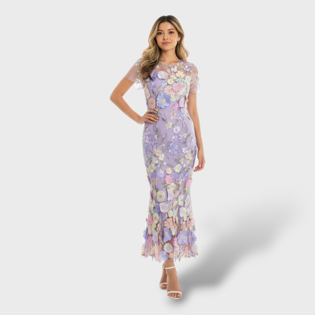 Vestido Largo Mujer de Encaje Bordado Floral