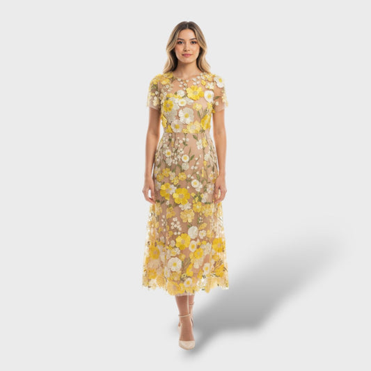 Vestido Largo Mujer de Encaje Bordado Floral - Mavetta