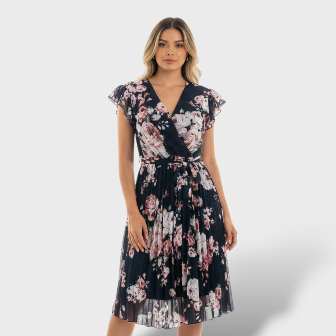 Vestido Midi Mujer Cruzado con Cinturón de Lazo