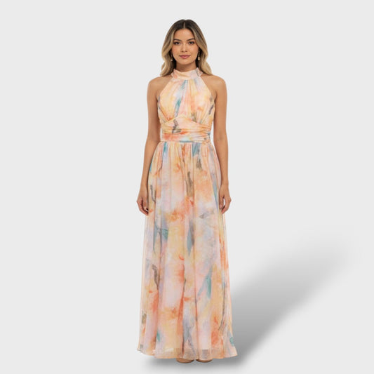 Vestido Maxi Mujer Estampado Acuarela Ajuste Elegante - Mavetta