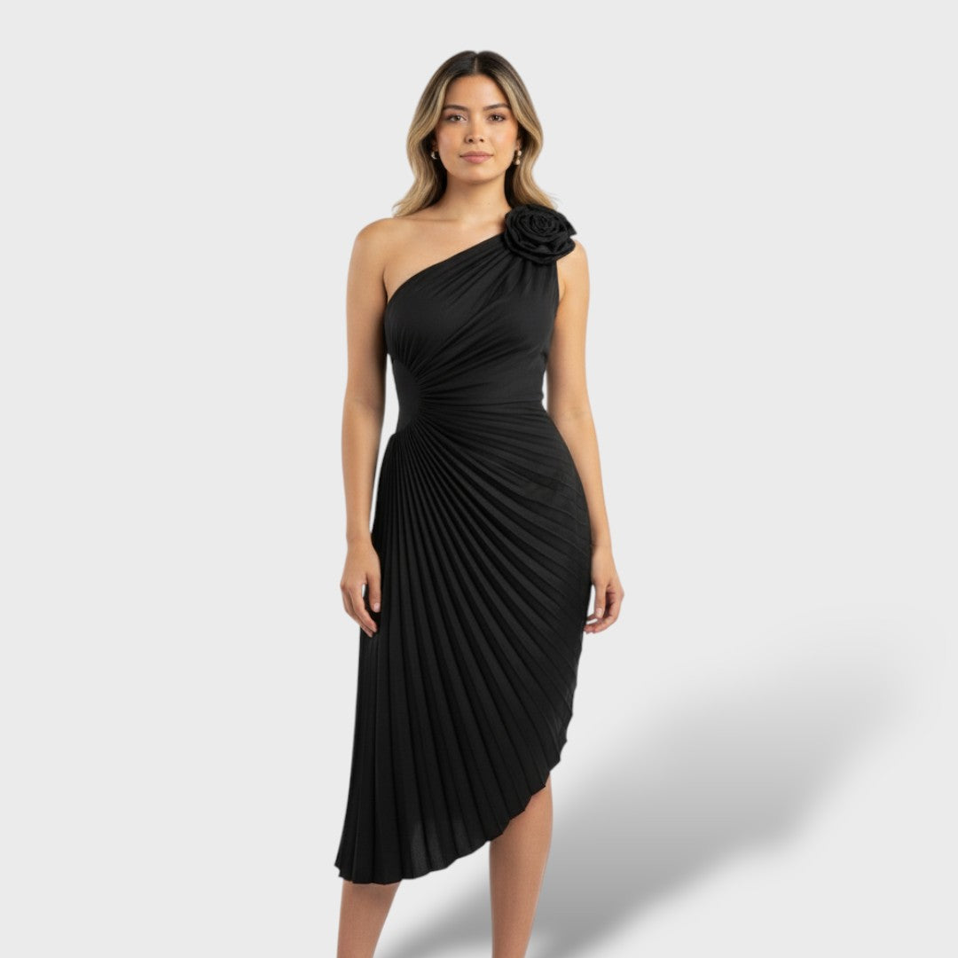 Vestido Largo Mujer Plisado Corte Asimétrico
