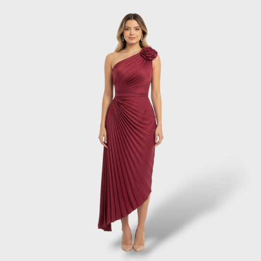 Vestido Largo Mujer Plisado Corte Asimétrico - Mavetta