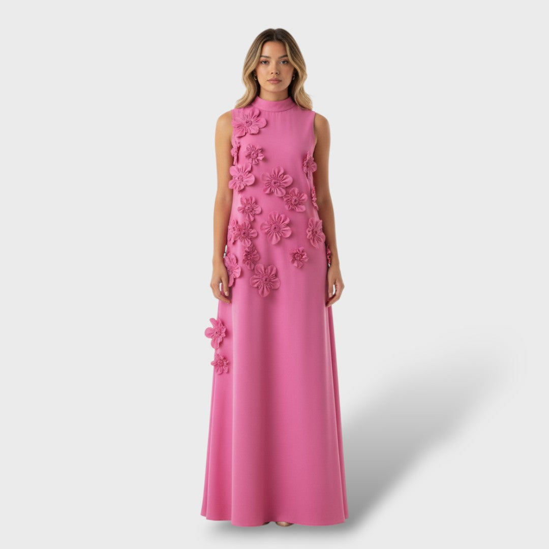 Vestido Largo Mujer Tela con Flores 3D Sin Mangas - Mavetta
