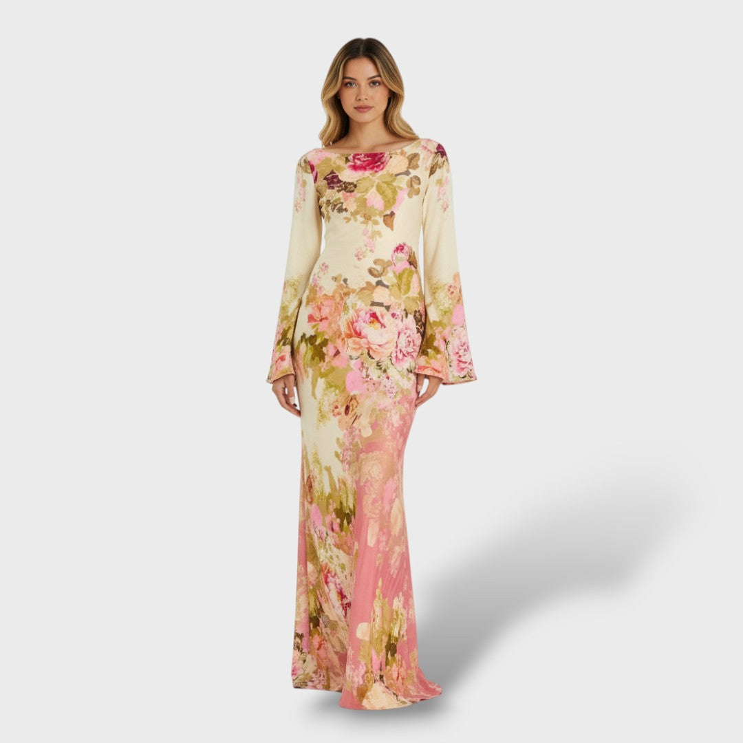 Vestido Largo Mujer Estampado Floral Mangas Acampanadas - Mavetta