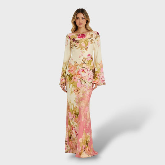 Vestido Largo Mujer Estampado Floral Mangas Acampanadas - Mavetta
