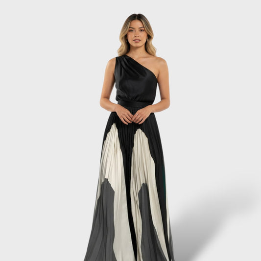 Vestido Largo Mujer Asimétrico Diseño Bicolor - Mavetta