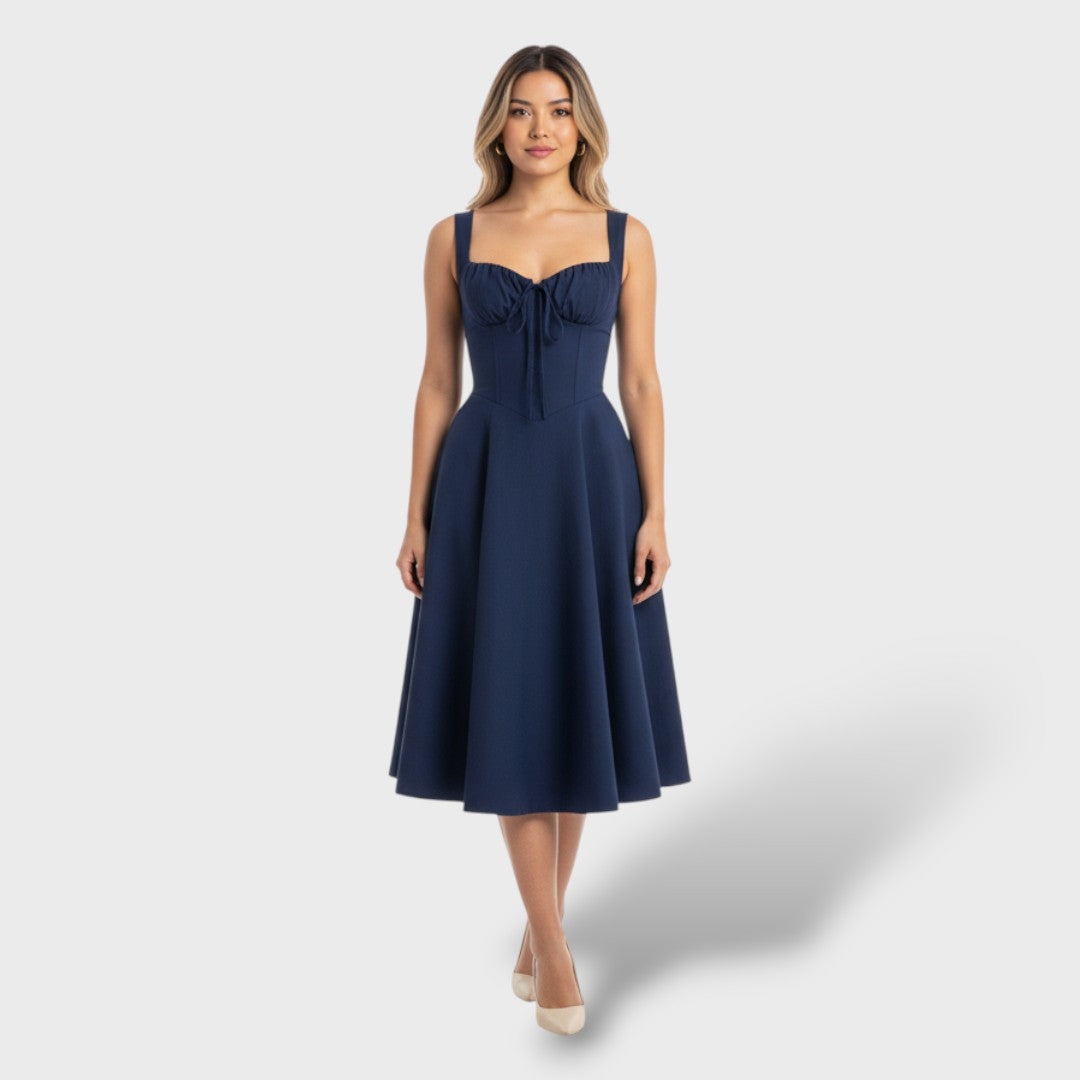 Vestido Midi Mujer con Espalda de Corsé Ajustado - Mavetta