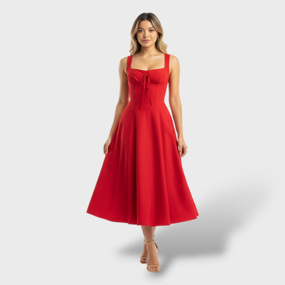 Vestido Midi Mujer con Espalda de Corsé Ajustado