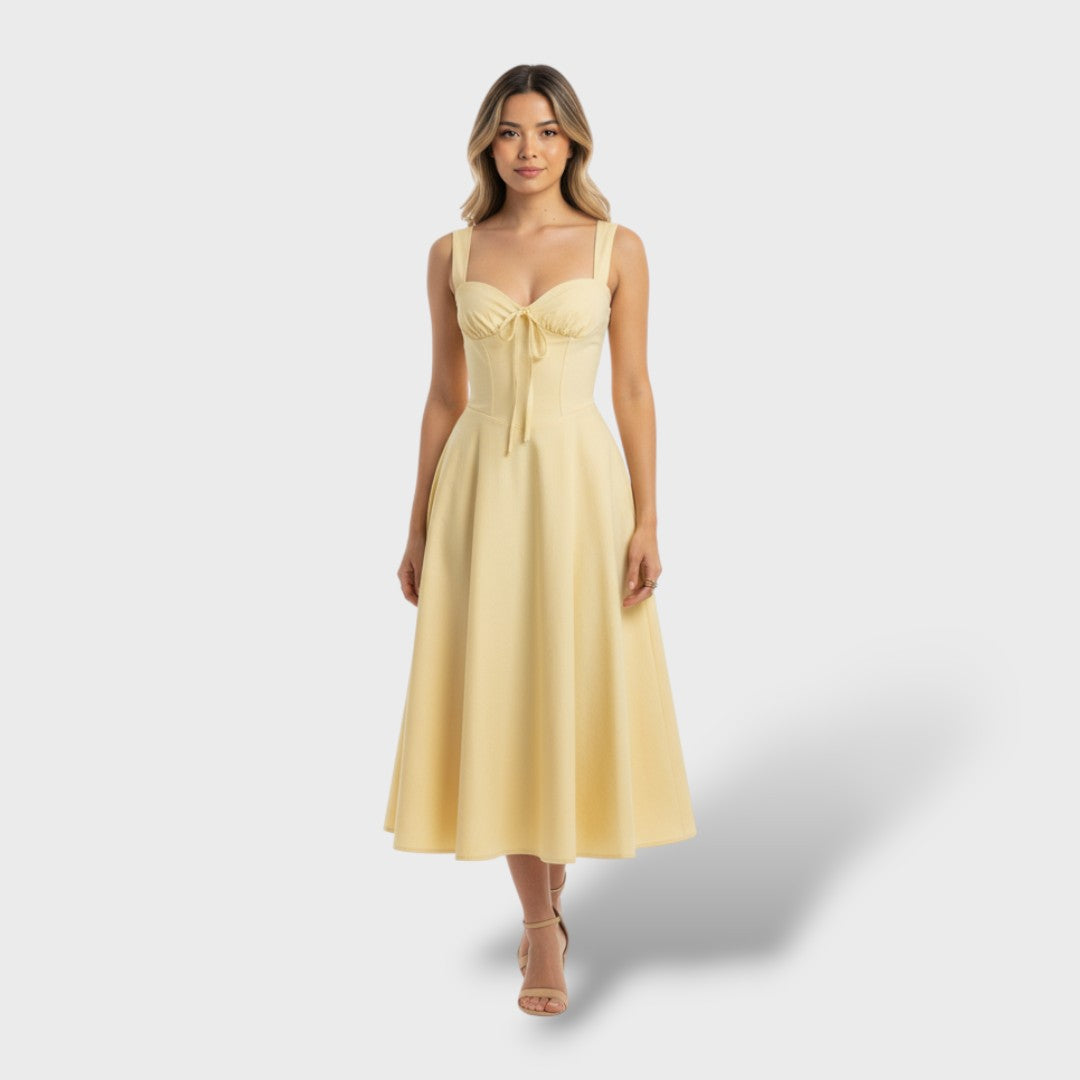 Vestido Midi Mujer con Espalda de Corsé Ajustado