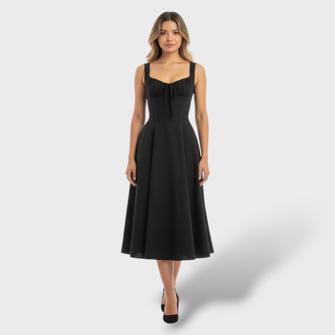 Vestido Midi Mujer con Espalda de Corsé Ajustado