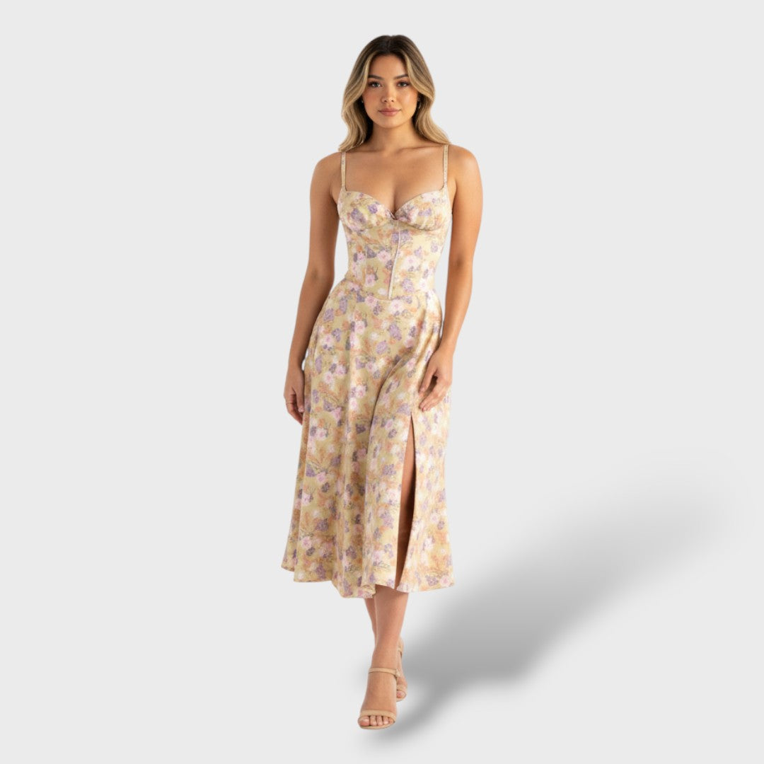Vestido Midi Mujer con Espalda de Corsé Ajustado