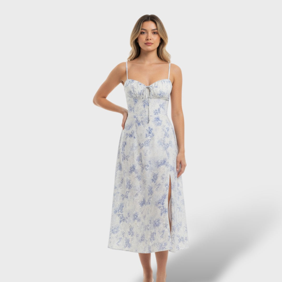 Vestido Midi Mujer con Espalda de Corsé Ajustado
