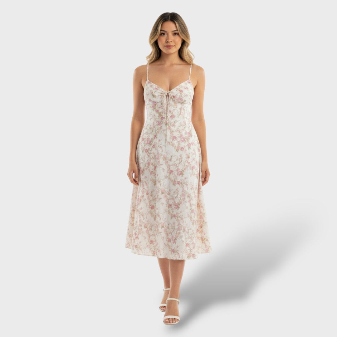 Vestido Midi Mujer con Espalda de Corsé Ajustado