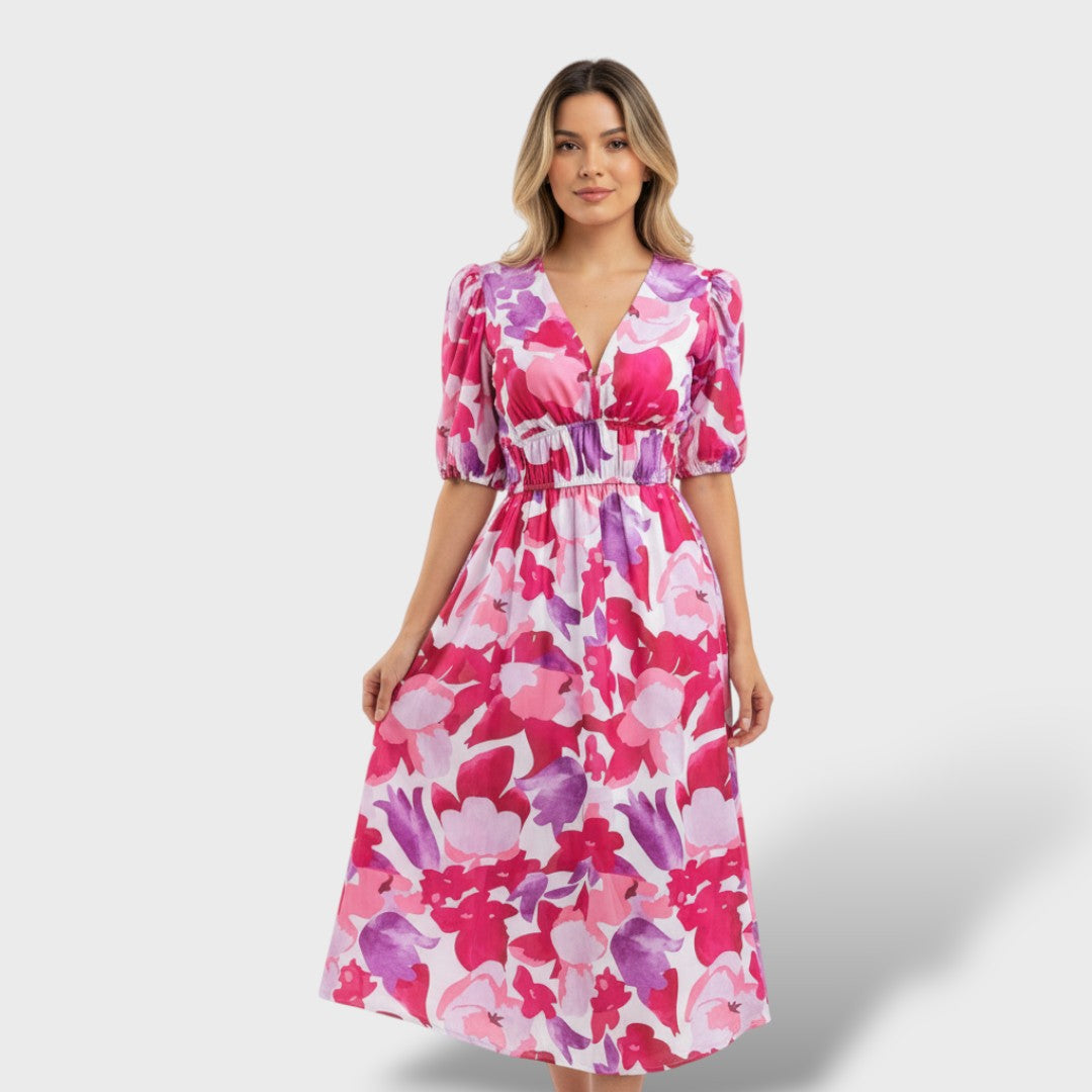 Vestido Midi Mujer Estampado Floral Ajuste Elegante